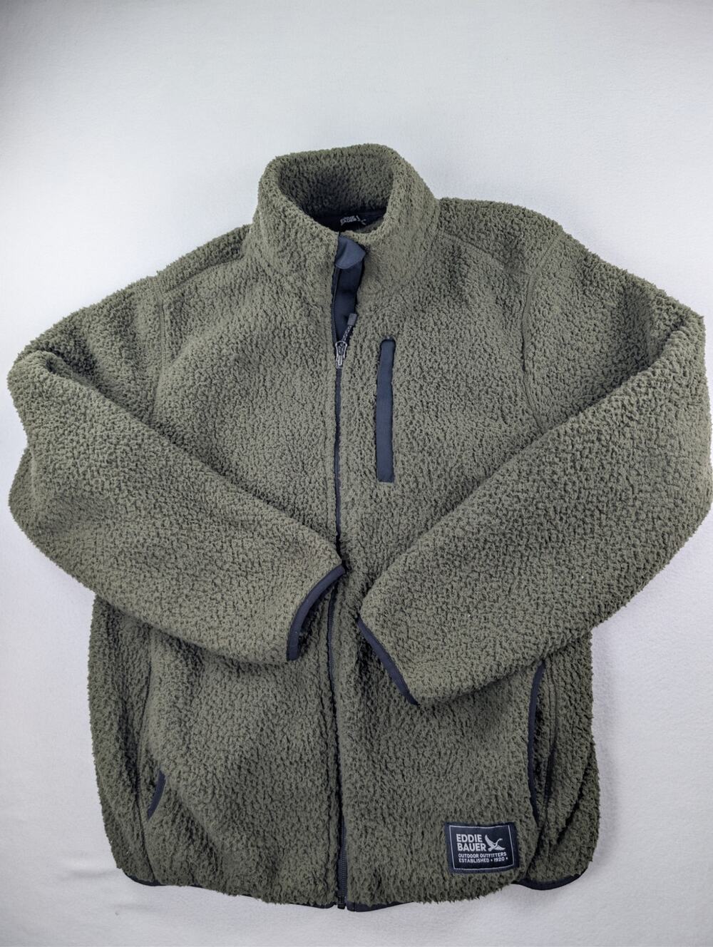 Eddie Bauer Men’s S Olive Green Sherpa Fleece Full Zip Outdoor Jacket
